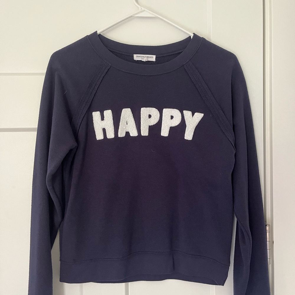 Grayson Threads Navy Happy Sweatshirt